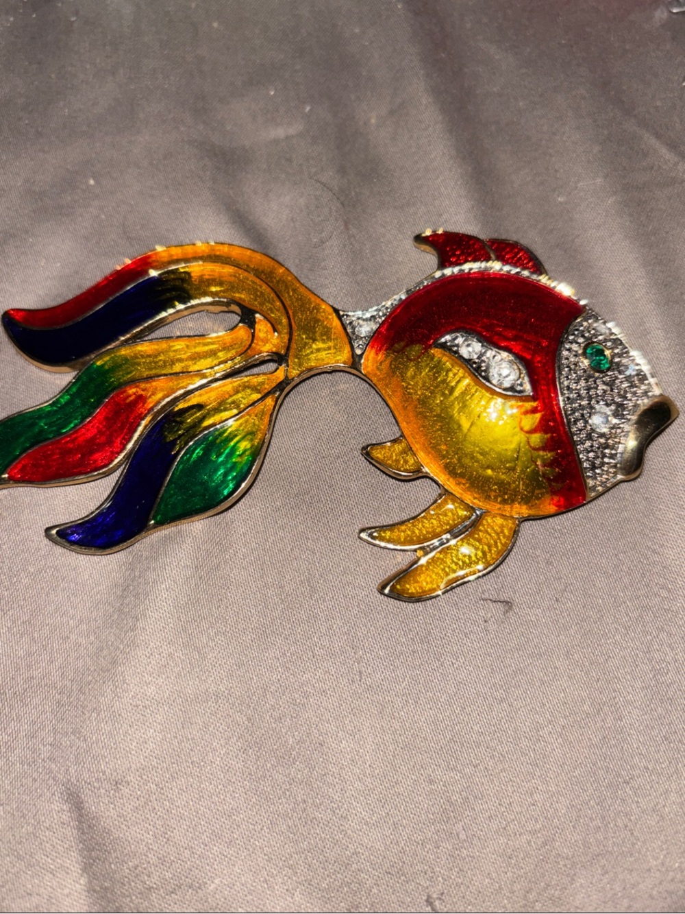 Multicolor Enamel Goldfish Brooch - Vibrant Red, Yellow, Green & Blue